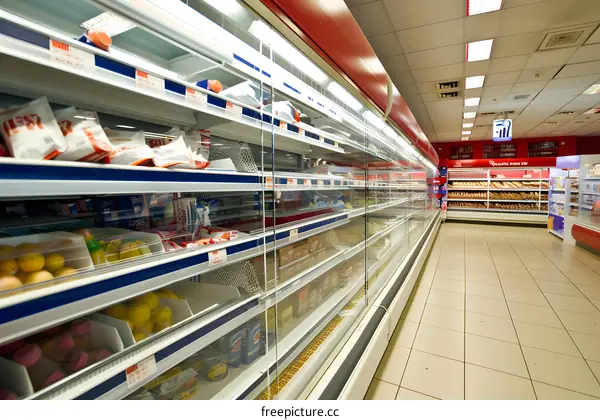 Supermarket Refrigerated Display Case with Food Products