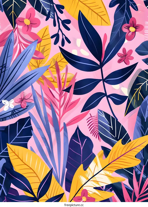 Tropical Leaves Seamless Pattern Digital Illustration