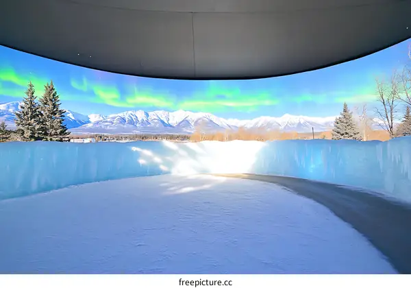 Aurora Borealis Seen Through Curved Ice Wall