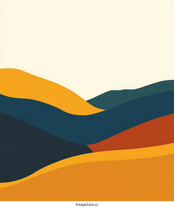 Abstract Landscape Illustration With Yellow And Blue Mountains