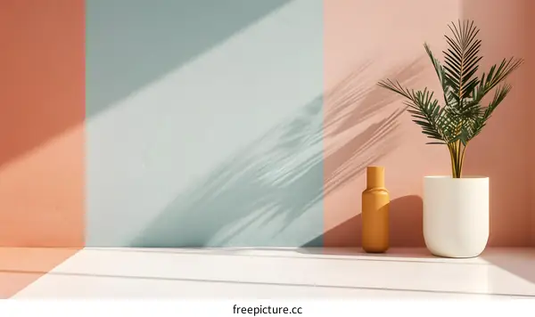 Minimalist Interior Design with Palm Plant and Sunlight