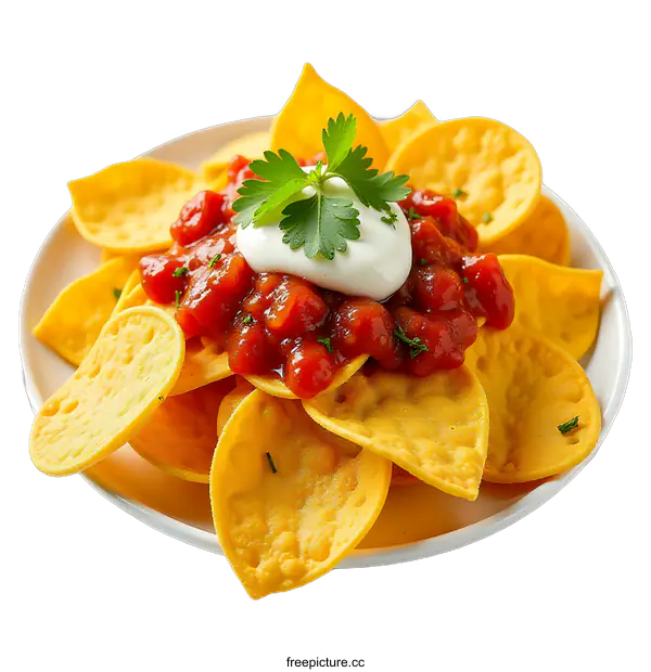 [Transparent Background PNG]Delicious Nachos with Salsa and Sour Cream