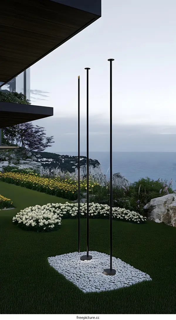 Modern Garden Design with Tall Black Lights