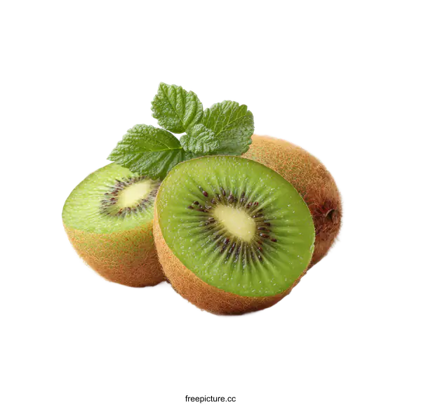 [Transparent Background PNG]Fresh Kiwi Fruit with Mint Leaves