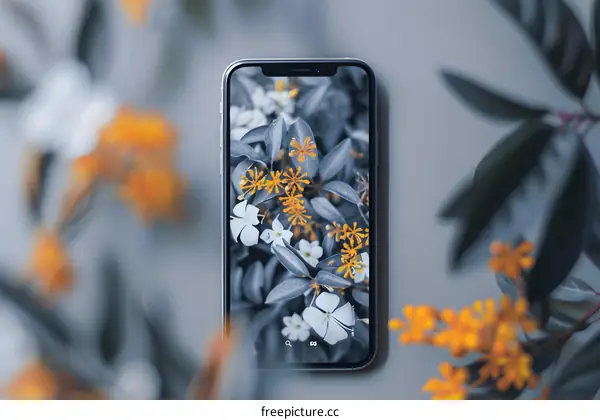 Close Up of a Smartphone with a Floral Wallpaper