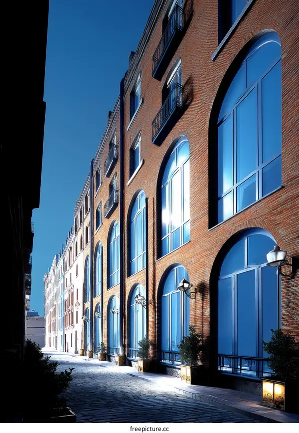 Charming Brick Building Alley at Night