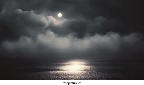 Moonlight Night Sea Under Cloudy Sky