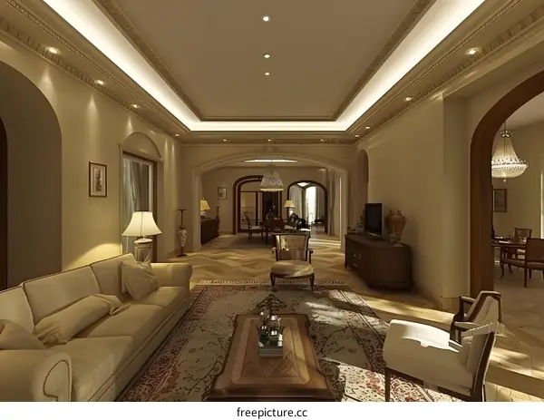 Luxury Living Room Interior Design With Arched Doorways