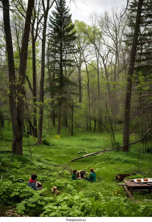 Family Picnic in the Green Forest