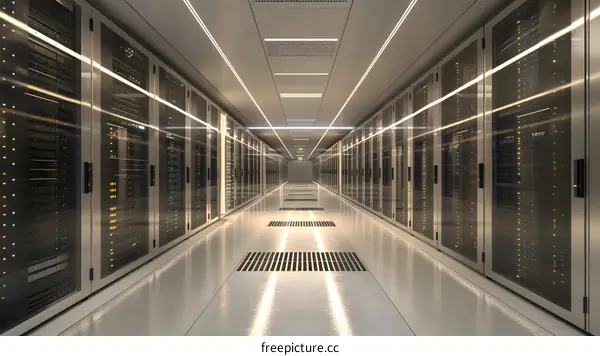 Modern Server Room Interior Design With Rows of Servers