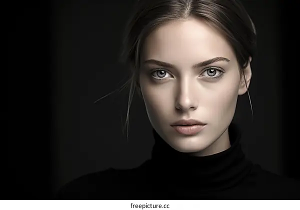 Portrait of a beautiful young woman with brown hair and blue eyes