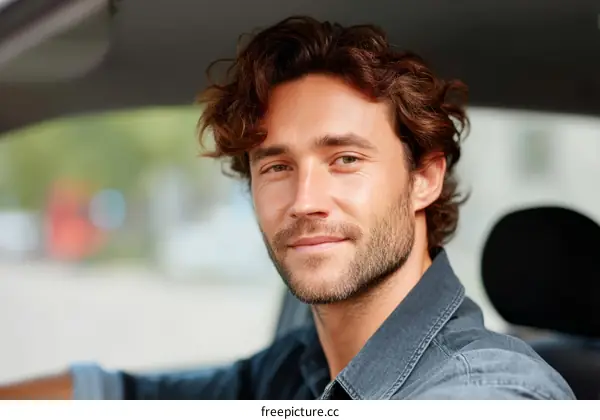 Caucasian Man Driving a Car