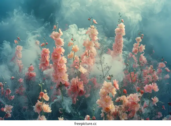 Ethereal Flowers Blooming in a Misty Dream
