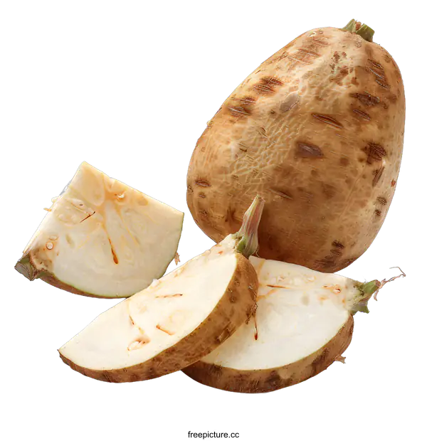[Transparent Background PNG]Fresh Sliced Whole Root Vegetable with Brown Skin