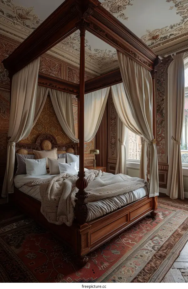 Antique Four-Poster Bed in a Luxurious Bedroom