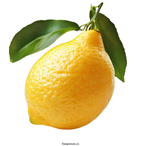 [Transparent Background PNG]Fresh Lemon with Leaves Close-up