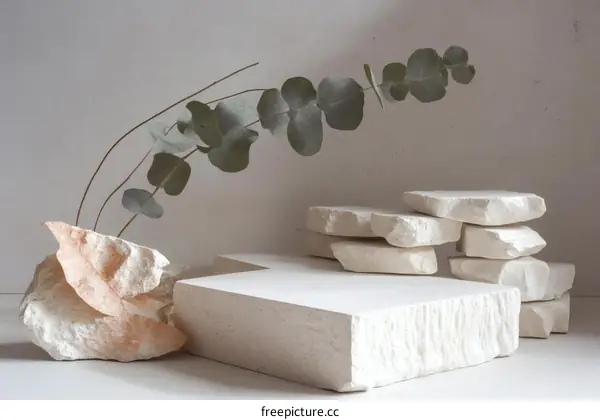 Natural Stone Display with Eucalyptus Branches