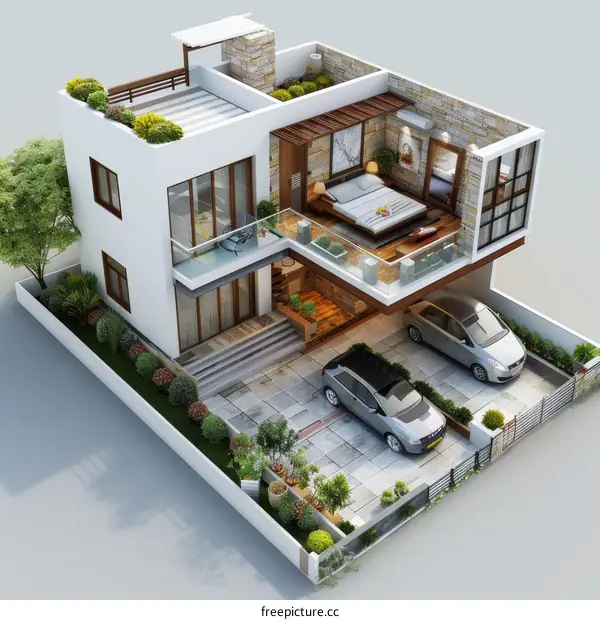 Modern House Design Illustration with Double Garage