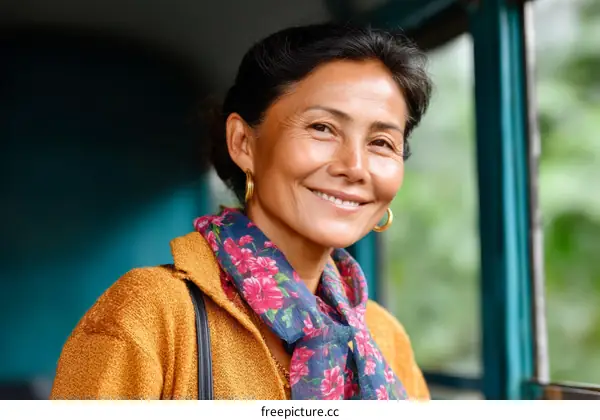 Smiling Middle-Aged Woman Outdoors