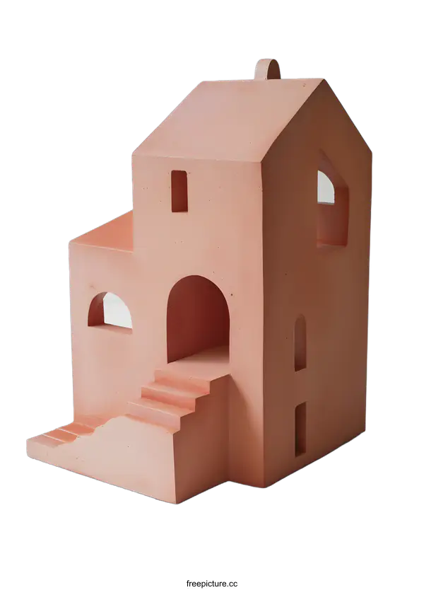 [Transparent Background PNG]Pink Concrete House Model Minimalist Architecture Design