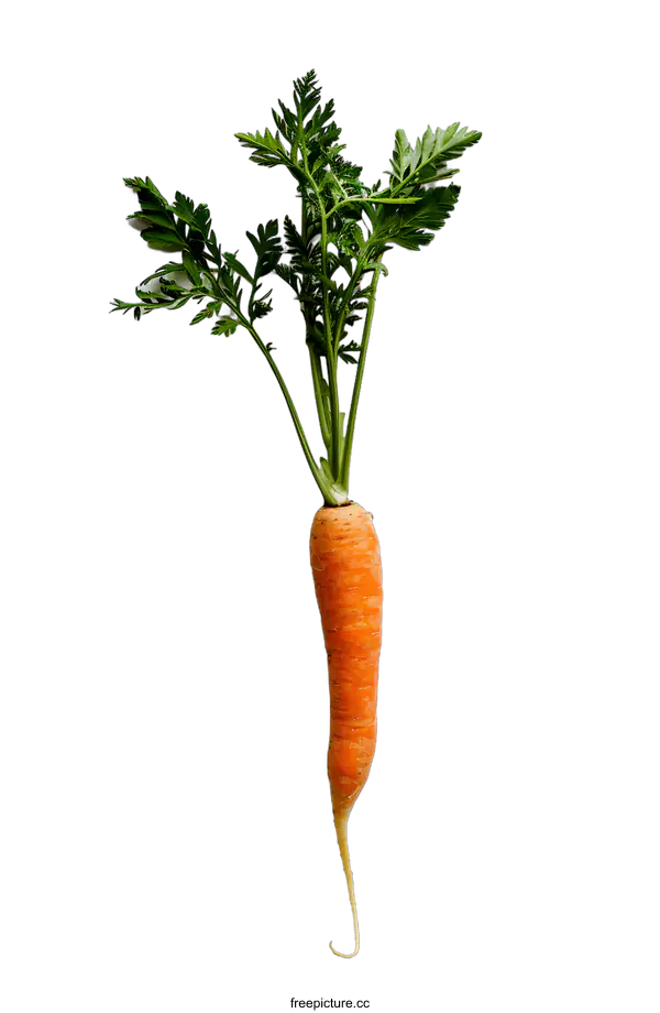 [Transparent Background PNG]Single Carrot with Green Leaves on White Background