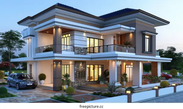 A Modern Two-Story Home Architectural Rendering