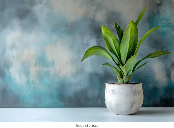 Green Plant in White Pot Against Blue Wall
