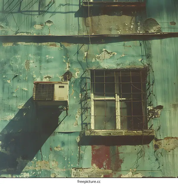 Old Building Wall with Window and Air Conditioner