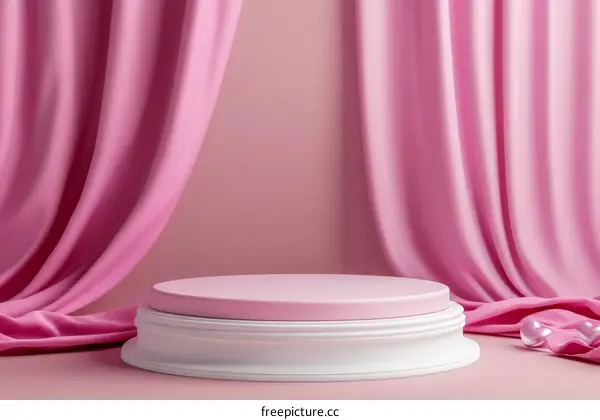 Pink Fabric Drapery with Round Display Stand