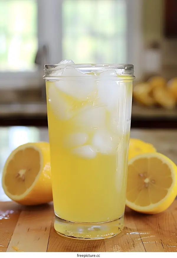 Glass of Lemonade with Lemon Wedges and Ice