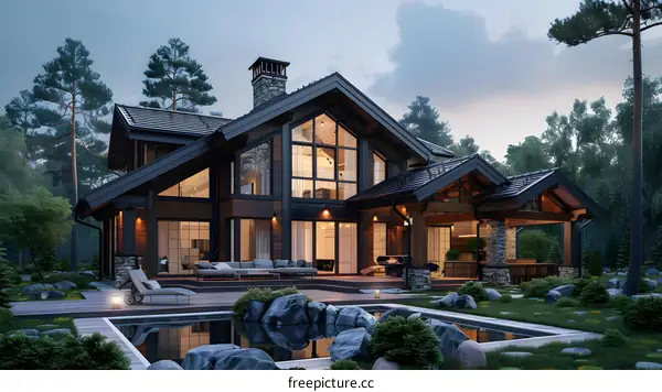 Luxury modern house exterior design with pool