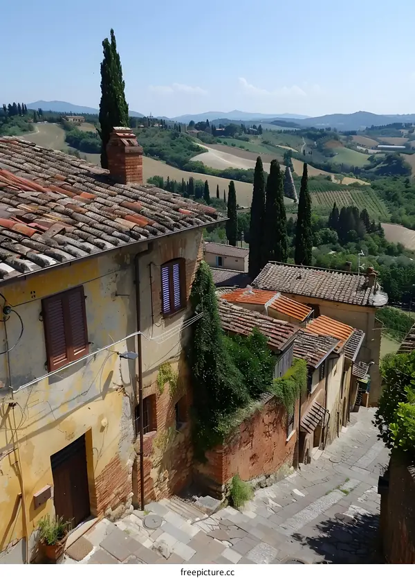 A narrow street in a small Italian hill town