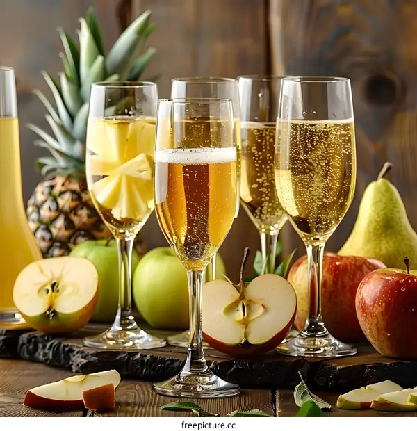 Sparkling Wine with Pineapple, Apples and Pears