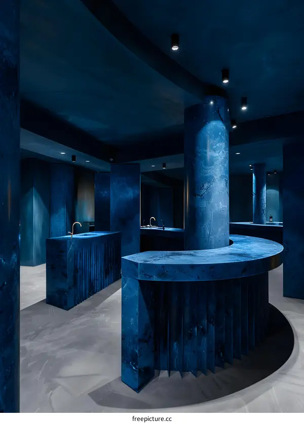 Blue Marble Interior Design with Curved Countertops