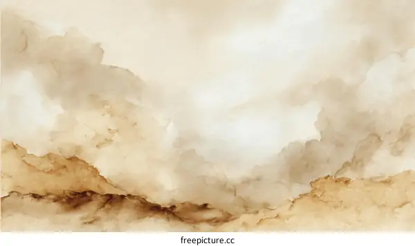Abstract Watercolor Landscape with Cloudy Sky