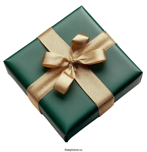 [Transparent Background PNG]Elegant Emerald Green Gift Box with Gold Ribbon