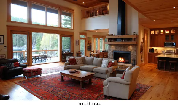 Spacious Modern Living Room with Lake Views