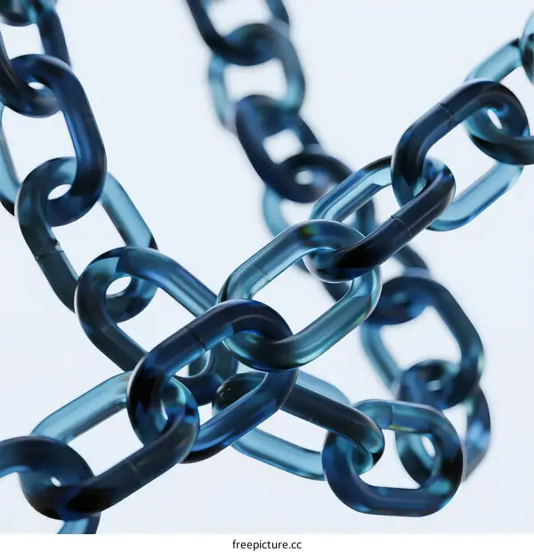 Blue Plastic Chain Links Connected in Intertwined Pattern