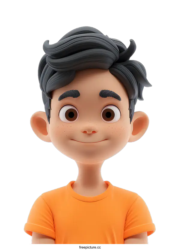[Transparent Background PNG]3D rendering of a cute cartoon boy with black hair and brown eyes