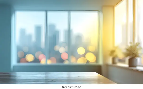 Blurred Cityscape Interior Tabletop Background