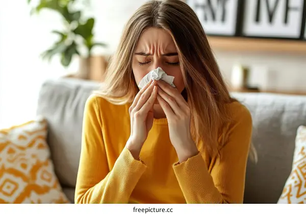 Woman Suffering from Nasal Congestion Indoor