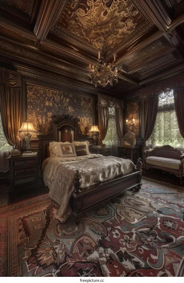 Ornate Bedroom Interior with Luxurious Carpets