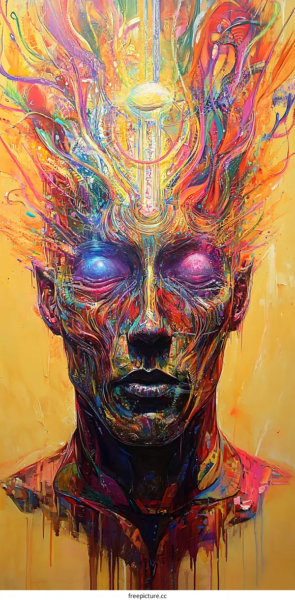 Abstract Colorful Portrait Painting with Closed Eyes