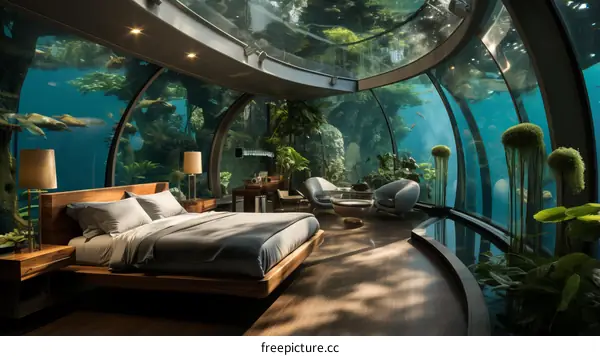 futuristic underwater bedroom interior design concept
