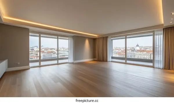 Modern Spacious Apartment Interior with City View