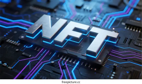 NFT Concept on Circuit Board with Digital Network Lines