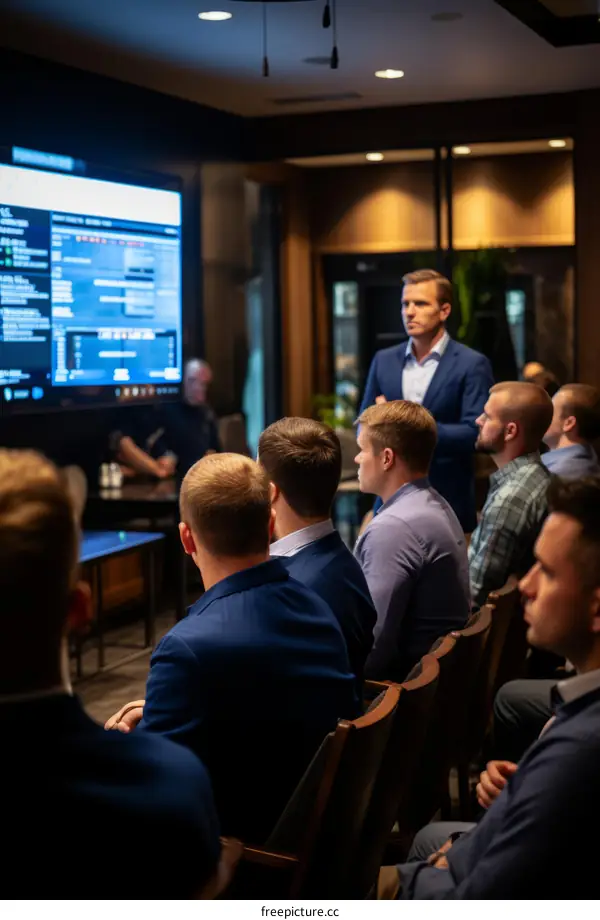 Businessman giving a presentation to a group of people