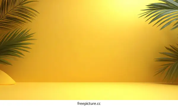 Stylish Minimalist Yellow Background with Tropical Leaves