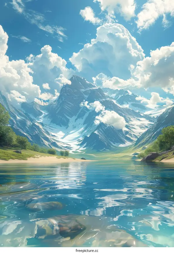 Mountains, Lake, and Blue Sky