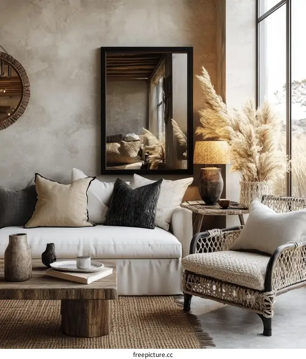 Modern Boho Living Room Design Illustration